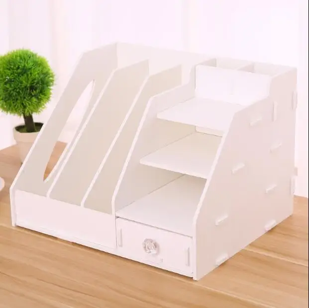 Творческий DIY Домашний Настольный ящик для хранения офисные принадлежности файл журнал отделка полки - Цвет: white