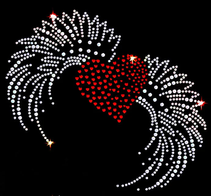 

FS (2pc/lot) Big Flying heart hot fix rhinestone motif designs hot fix rhinestone applique iron on transfers motif patches