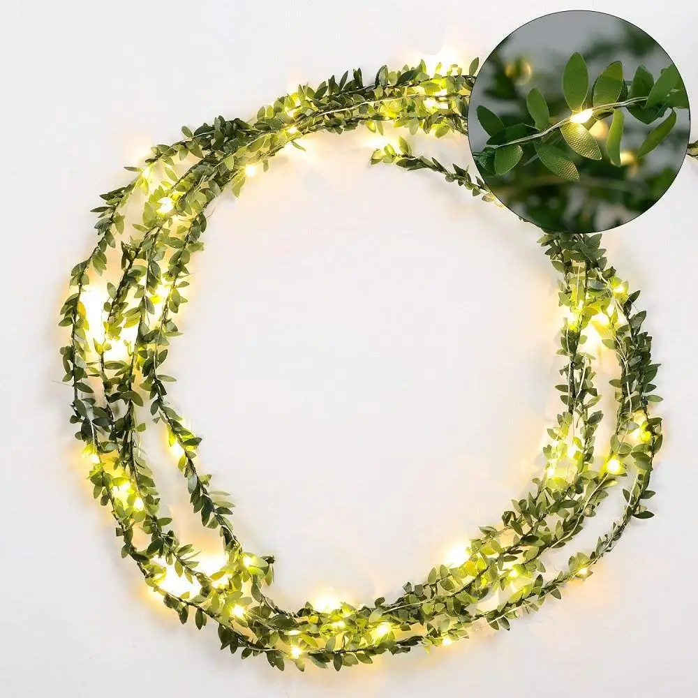 2 м/3 м/5 м/10 м зеленый лист светящаяся гирлянда светодиодный гибкий медный Искусственный лист гирлянды для декора рождественской свадебной вечеринки