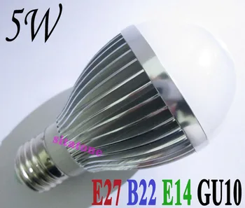 

E27 5W LED bulb AC85-265V 35mil 100-110lm/w 5*1w free shipping 2 years warranty
