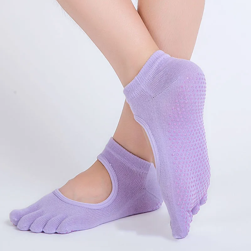 Reallion, женские носки для йоги, противоскользящие, пять пальцев, без спинки, силиконовые, Нескользящие, 5 Носок, носки для балета, спортзала, фитнеса, спорта, хлопковые носки - Цвет: Light Purple