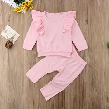 

2PCS Toddler Kids Baby Girls Ruffle Tops Pants Pink Outfits Clothes Tracksuit