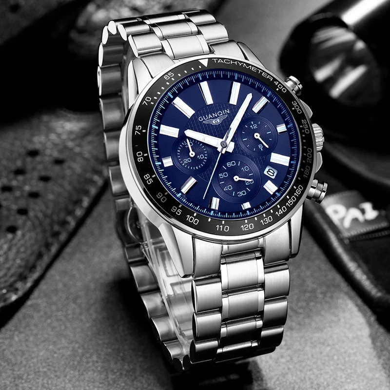 

GUANQIN Top Brand Luxury Mens Watches 2018 Full Steel Business Quartz Watch Men Sport Waterproof Wristwatch support dropshipping