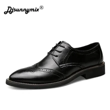 DJSUNNYMIX/Брендовые мужские туфли-оксфорды; обувь из натуральной кожи с перфорацией в британском стиле; черная обувь с перфорацией типа «броги» на шнуровке; мужская обувь на плоской подошве в деловом стиле