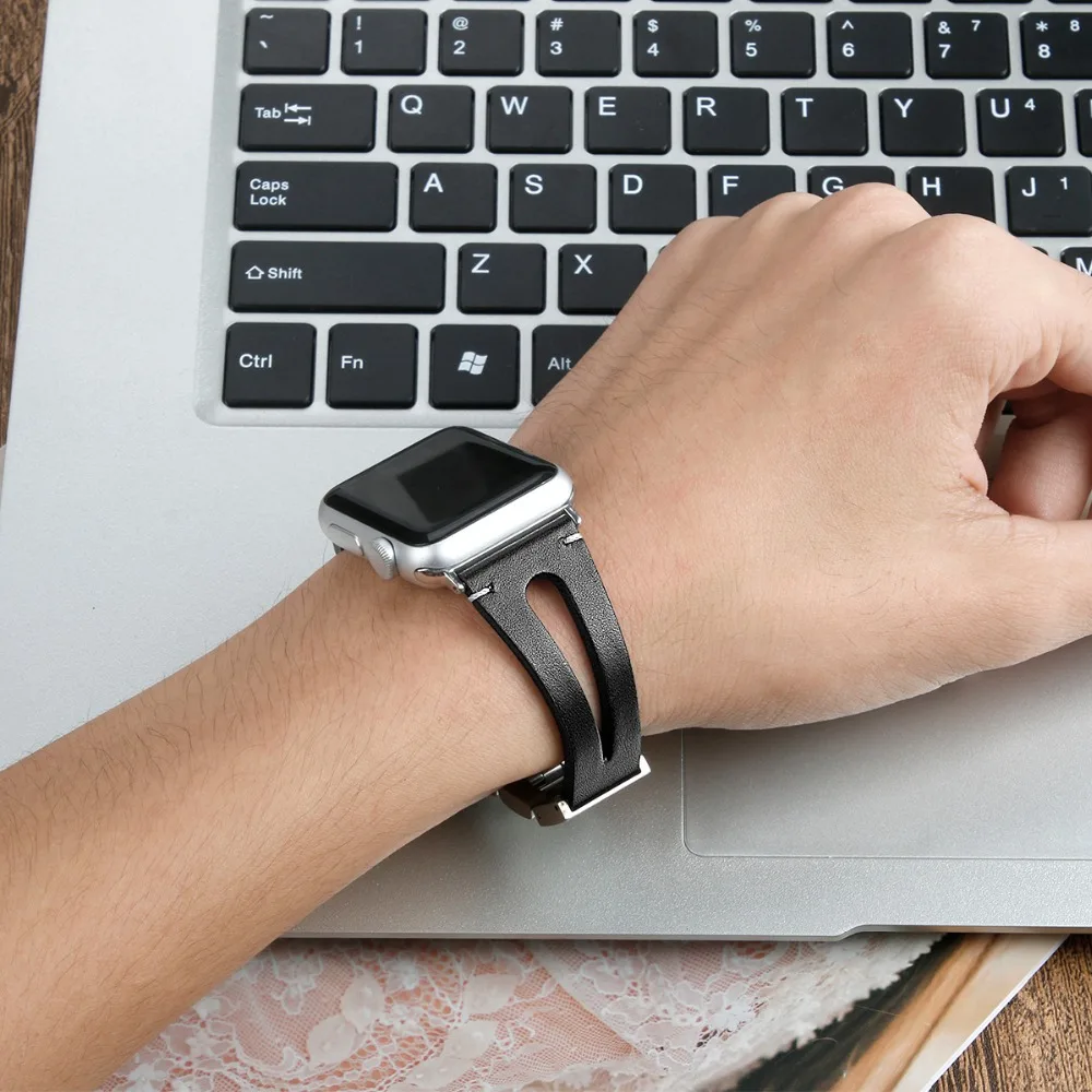 Черный кожаный ремешок для часов Bemorcabo Apple Watch 3 2 1 серия 42 мм 38 аксессуары