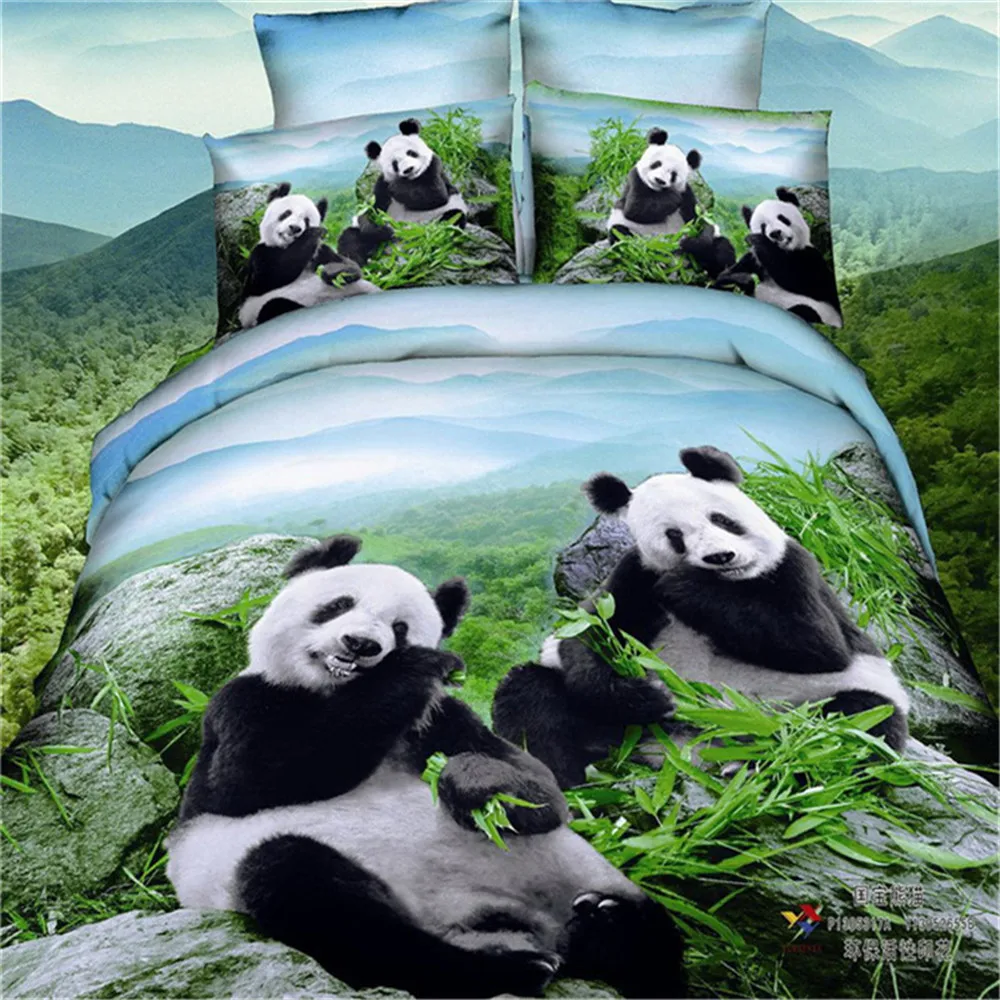 3d Oil Painting Cute Chinese Panda Eat Bamboo Design Kids Duvet