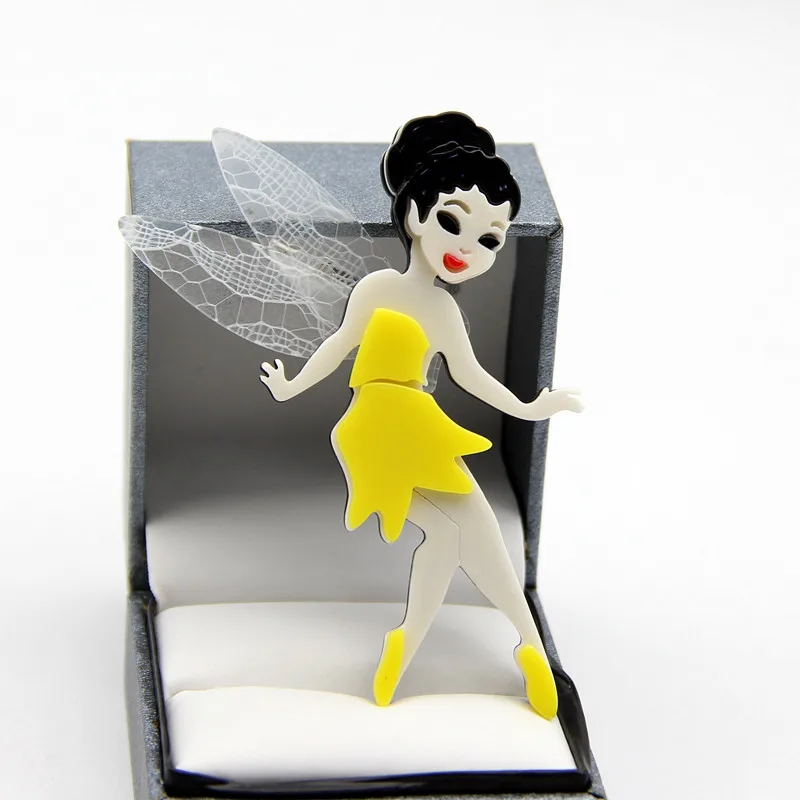 

New Lovely Tinker Bell Pins And Brooches Women Fairy Angel Large Acrylic Acetate Fiber Brooch Jewelry Fashion Ballet Party Gifts