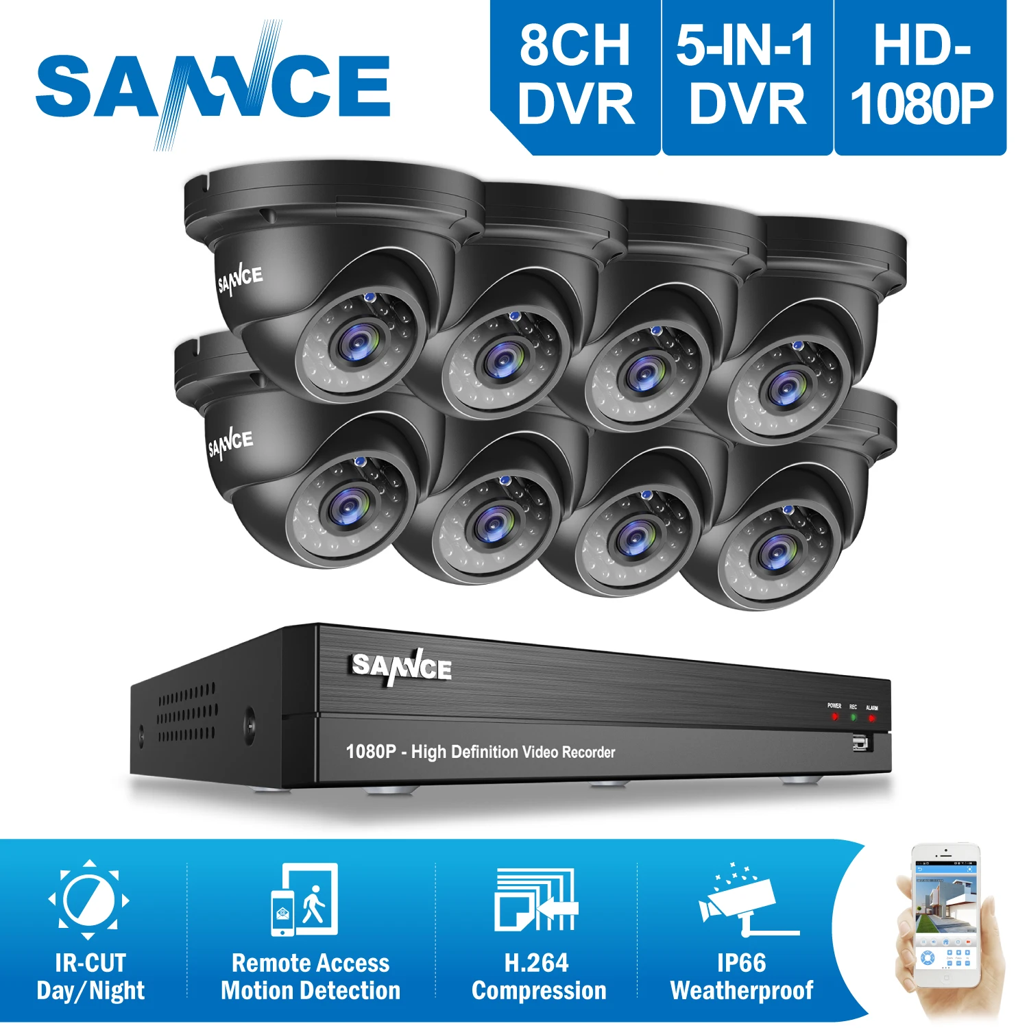 SANNCE 8CH HD 1080 P CCTV системы 8 шт. 2.0MP ИК Открытый камеры видеонаблюдения каналы 3000TVL1080P Камера видеонаблюдения комплект