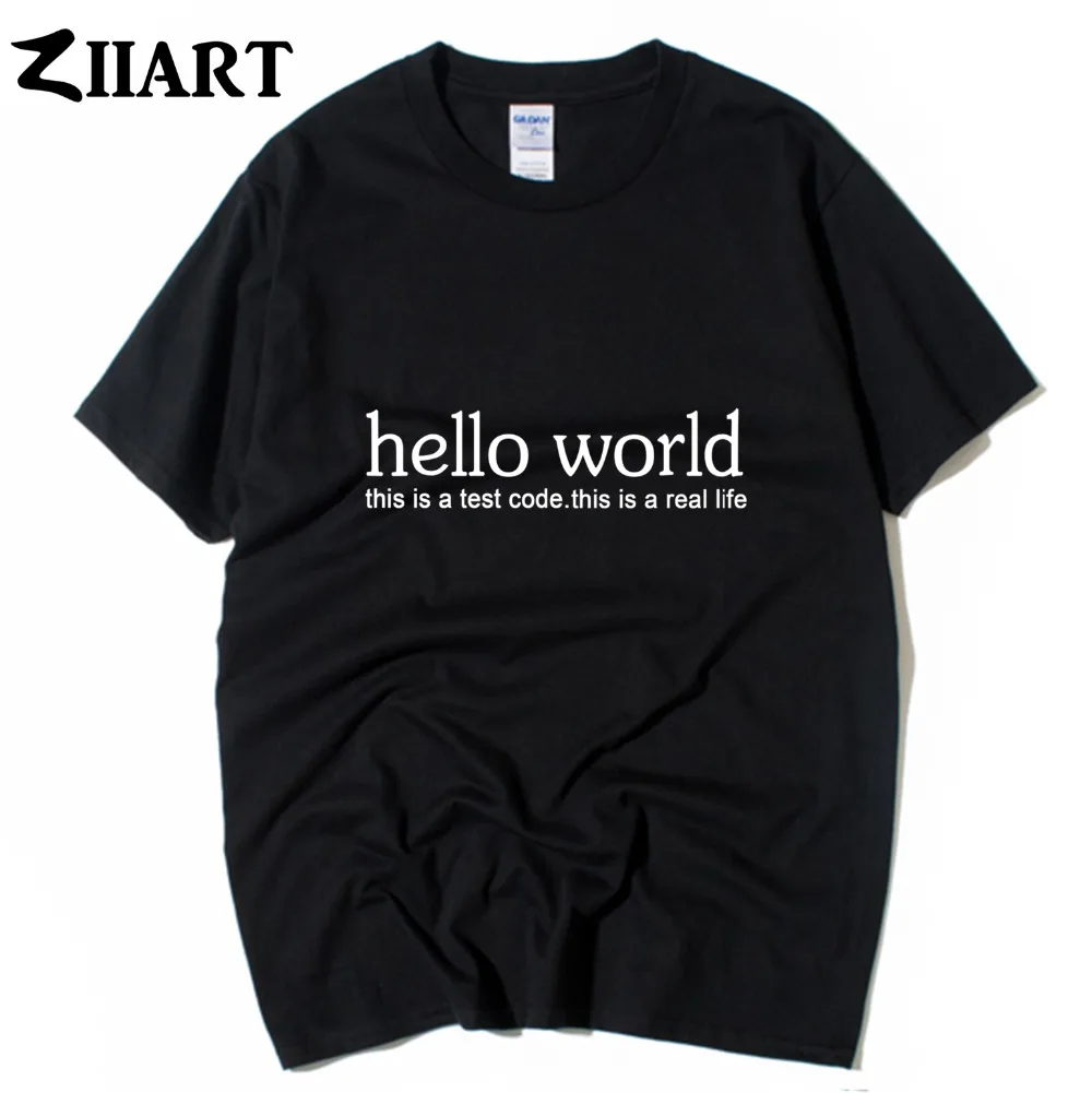 

geek hello world this is a test code this is a real life couple clothes man boys male o-neck cotton short-sleeve T-shirt