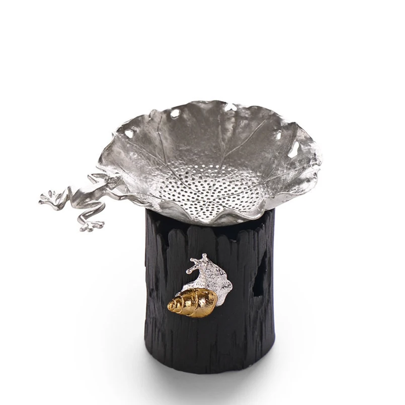 

1PC Pure Zinc Tea Strainer Chinese Vintage Style Maple Leaf Frog Lotus Design 200 Mesh Handmade Tea Soup Filter Table Decor