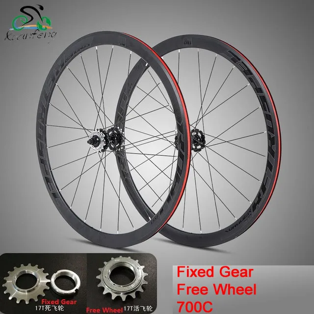 

Road Bicycle 700c Wheelset Fixed Gear Cog 17T Free Wheel 17T Aluminum Alloy AL7075 Rim Profile Depth 40mm 24 Holes14G Spoke