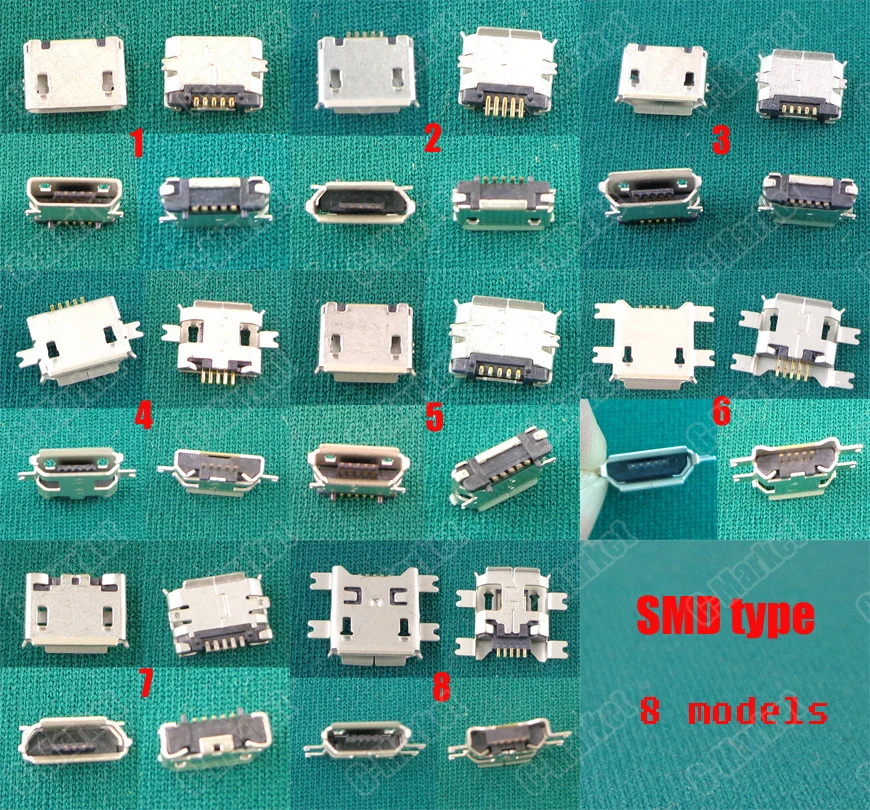 8models SMD type Micro USB Jack connector Mobile Phone Charging port Socket  power dock plug 5pin v8 port female - AliExpress