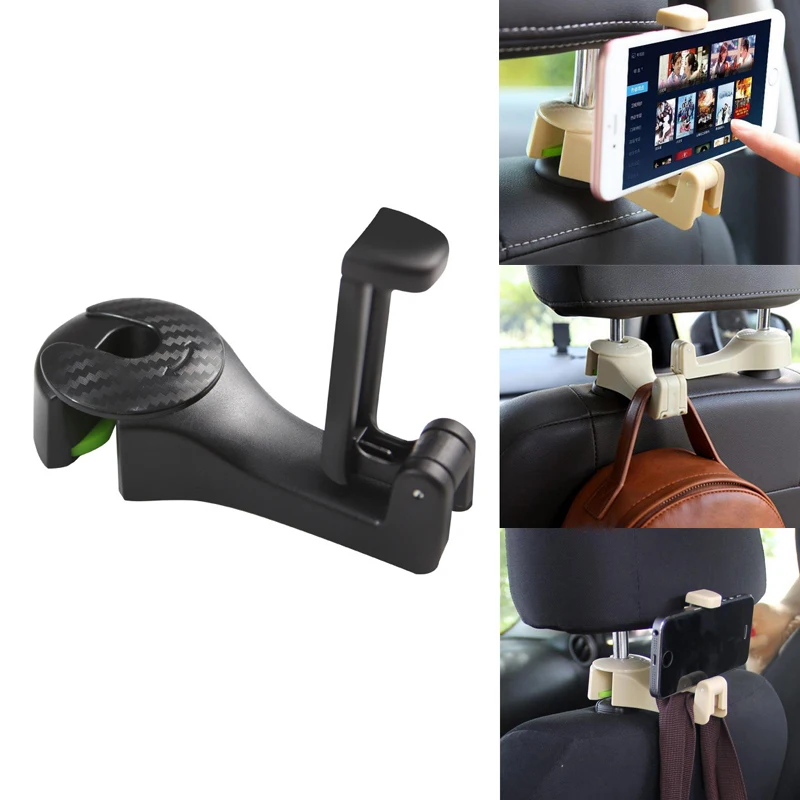Car-Headrest-Hook-with-Phone-Holder-Seat-Back-Hanger-for-Bag-Handbag-Purse-Grocery-Cloth-Portable (3)
