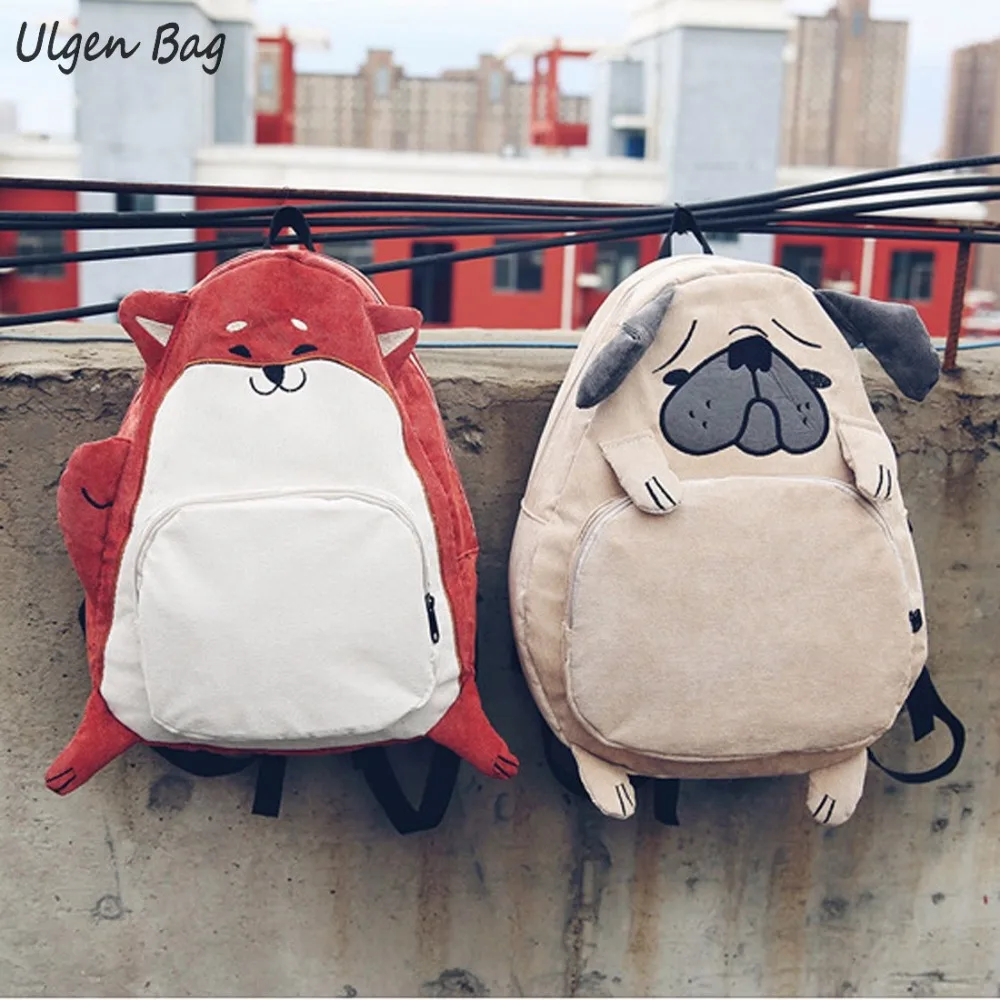 Cute Dog Fox Backpacks Animal ear embroidery corduroy bags school