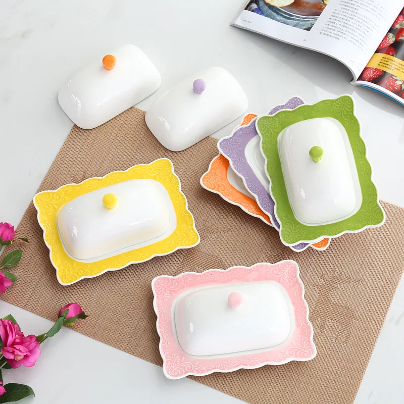 

Quail 7 Inch Butter Box,Dessert Plates,Bread Tray with Lid,Ceramic,Embossed Lace