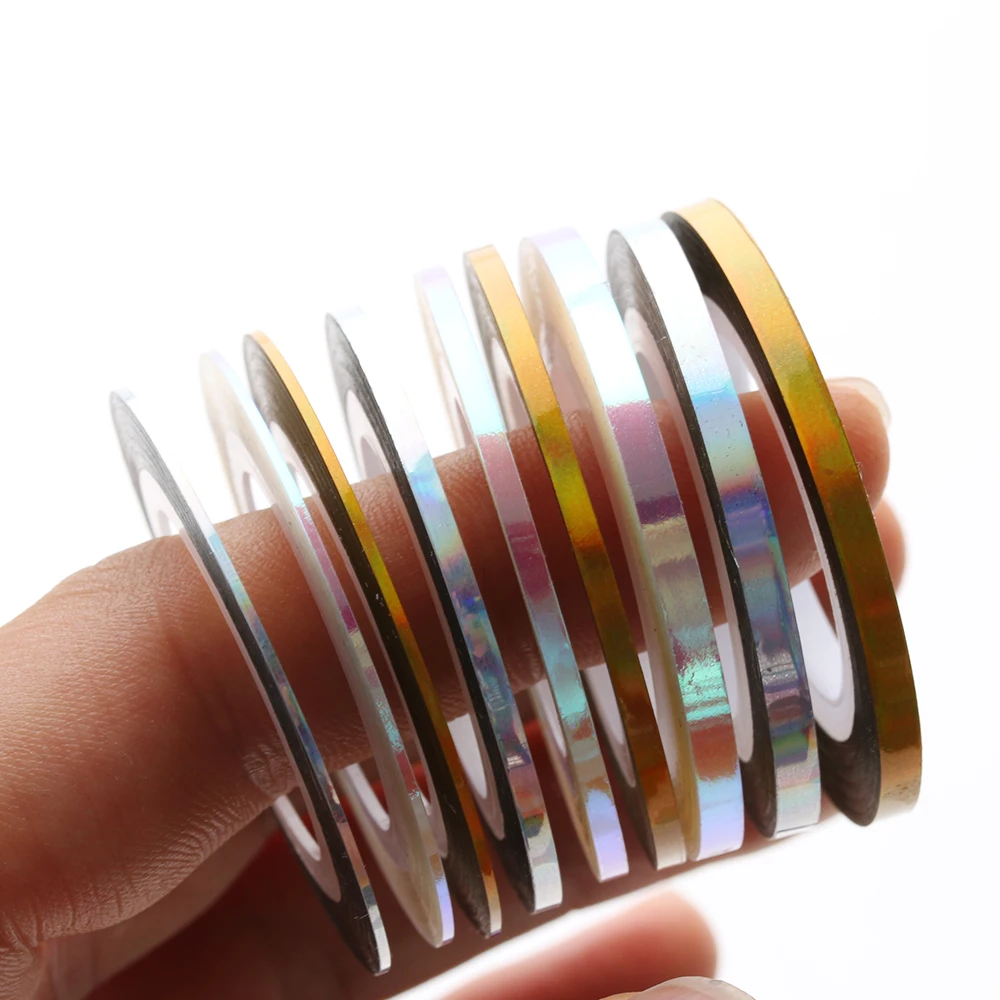 

9 pcs/set Size 1/2/3mm 3D Laser Striping Tape Nail Art Line Stickers DIY Manicure Decals Decoration