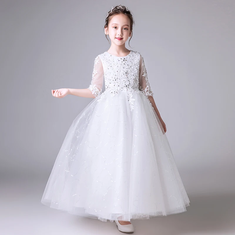 Glizt Half Sleeve Girls Flower Girl Wedding Dress Sequin Tulle Party Princess Birthday First Communion Gown for | Детская одежда и