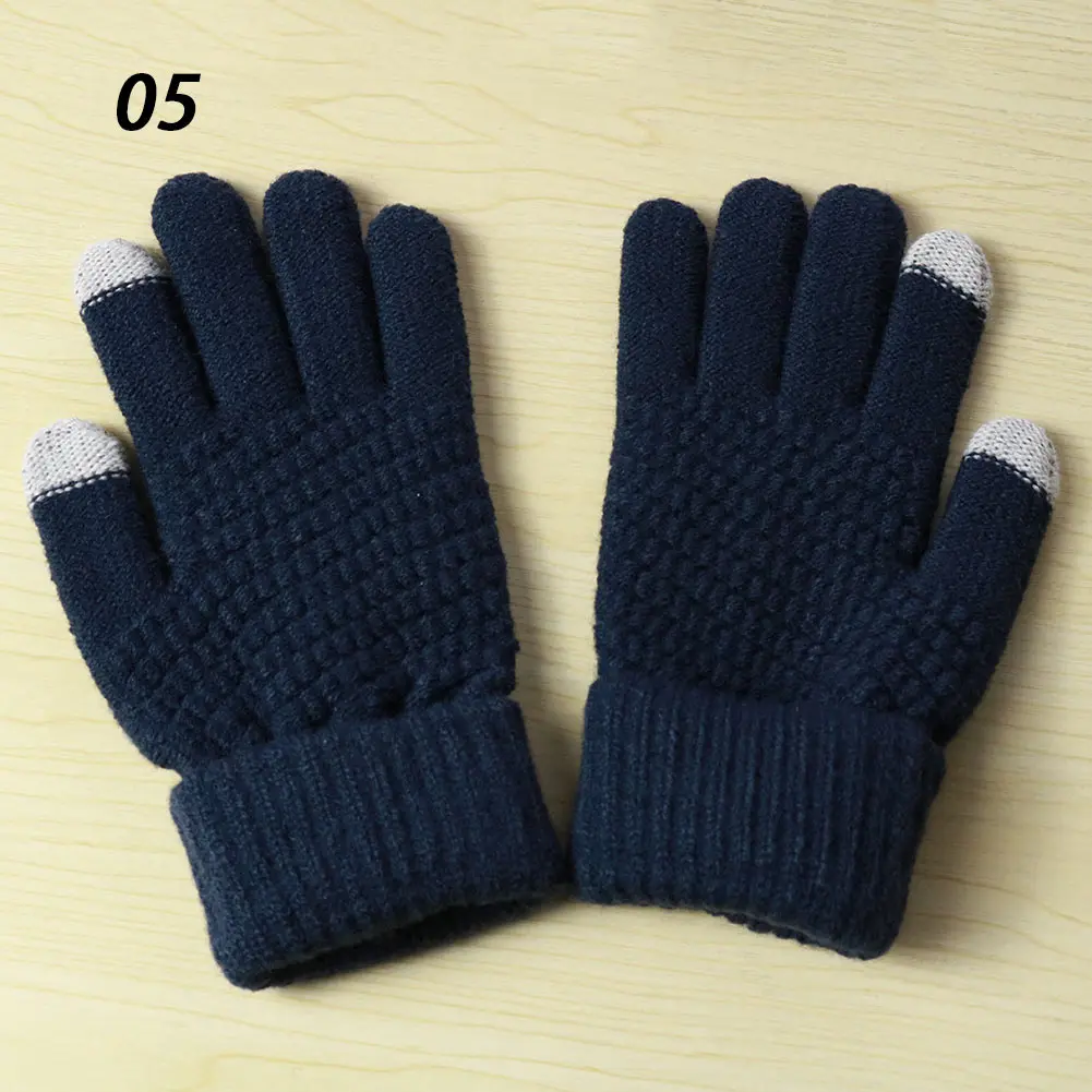 A05 Solid Navy Blue Sparsil зимние Новые Волшебные вязаные перчатки с сенсорным экраном, утолщенные перчатки на все пальцы, теплые перчатки, Стрейчевые вязаные варежки для мужчин и женщин - Цвет: A05 Solid Navy Blue