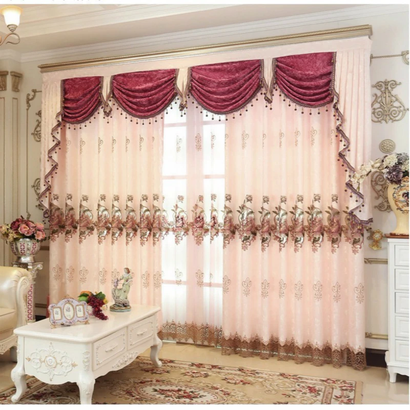 Curtain Pink Gold Brown Embroidered Beads Curtains For Living Room Luxury European Style Sheer Curtains Valance Curtains Aliexpress