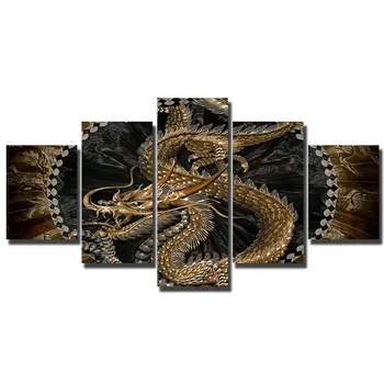 

Artryst 5 piece Vintage canvas painting The Dragon King for living room decoration wall art poster HD print picture decor WY318