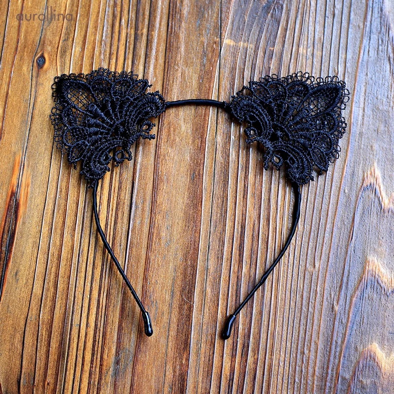 Sexy Adult Woman Flirting Innocent Headband Lace Hollowout Cat Ear Catwoman Kitten Ear Cute Hairband (11)