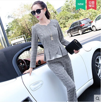 

2019 Autumn new plaid fashion women's casual cotton and linen two-piece suit + trousers set (3-color optional) Women's clothing