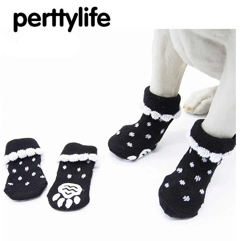 PERTTYLIFE Pet dog booties socks lace wave point flanging anti dirty