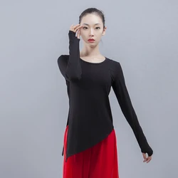 Thumb gloves sleeve Modal Knotted bevel Latin dance Tops modern Dance wear Long sleeve New Design Bright solid color Thumb gloves sleeve Modal Knotted bevel Latin dance Tops modern Dance wear Long sleeve New Design Bright solid color