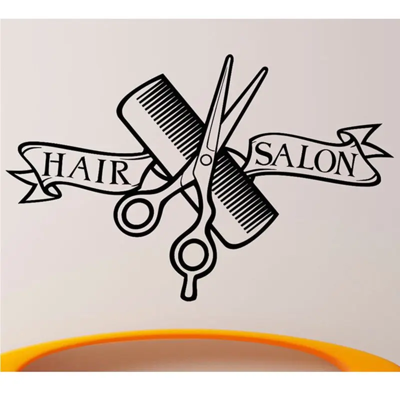 Barber Shop Sticker Name Scissors Clipper Hair Salon Decal Neutral