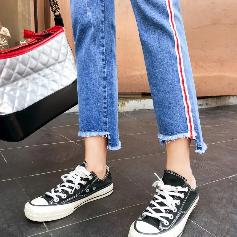 Straight Jeans Pants Women 2019 Summer Striped Femme Pantalon Plus Size 32 Stretch Mom Jeans Femme Retro Jeans Mid Waist