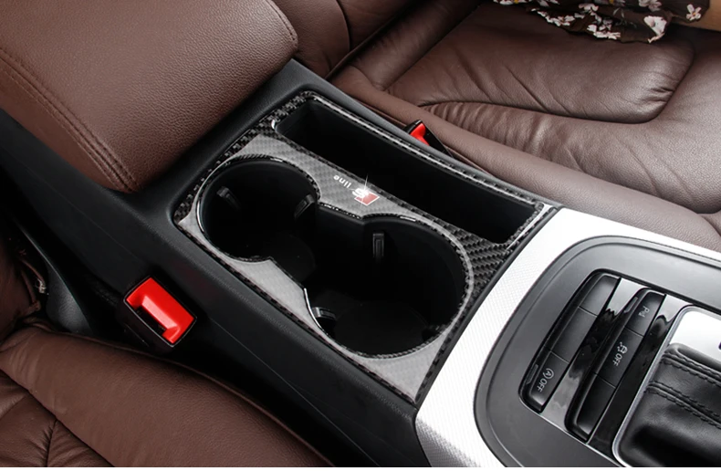 Углеродное волокно автостайлинг, внутренний Управление Шестерни переключения Панель держатель стакана воды накладка наклейка в виде полосы для Audi A4 B8 A5 аксессуары