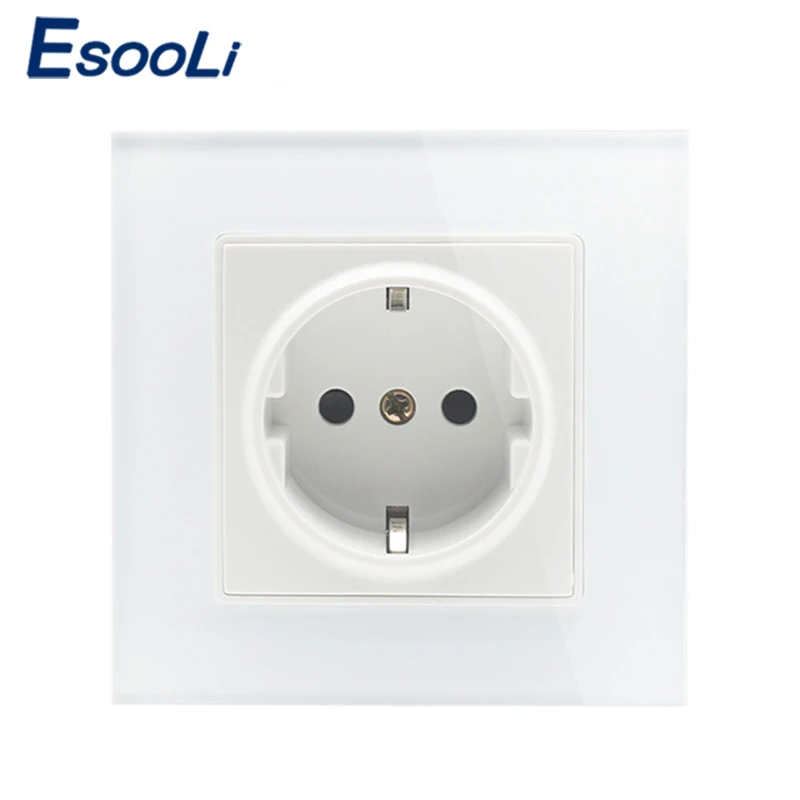 

EsooLi 16A EU Standard 86 Type Wall Power Socket Glass Charger Adapter Panel Wall Crystal Glass Panel Power Socket Plug Grounded