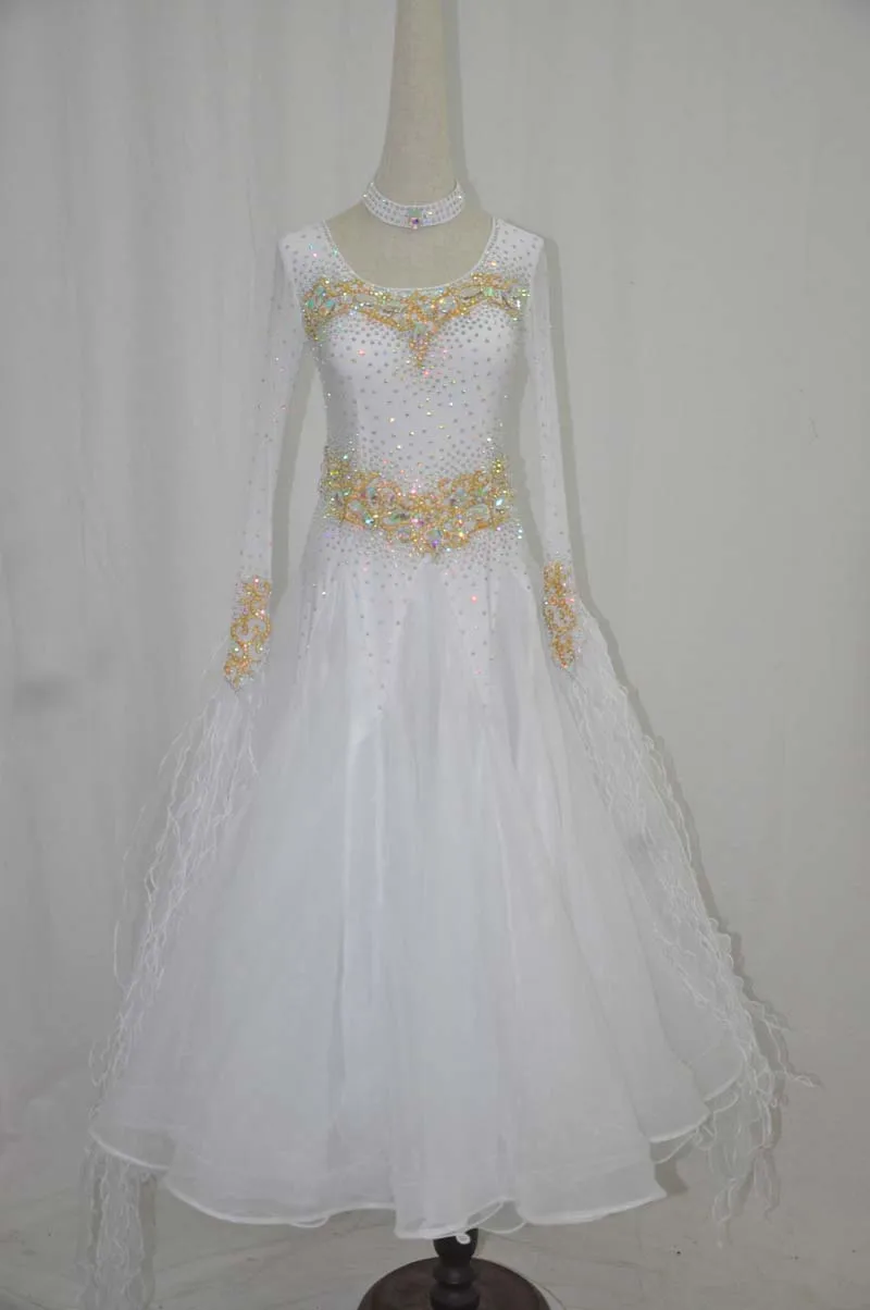 

Standard Waltz Ballroom Dancing Dress Adult 2019 New Design Elegant White Ballroom Competition Dance Dresses Women
