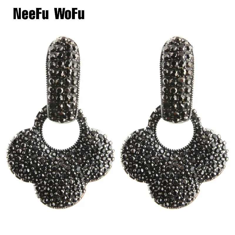 

NeeFu WoFu Drop Rhinestone Earrings Crystal Earring Big Earring Dangle Clover Zinc alloy Large Long Brinco Ear Oorbellen