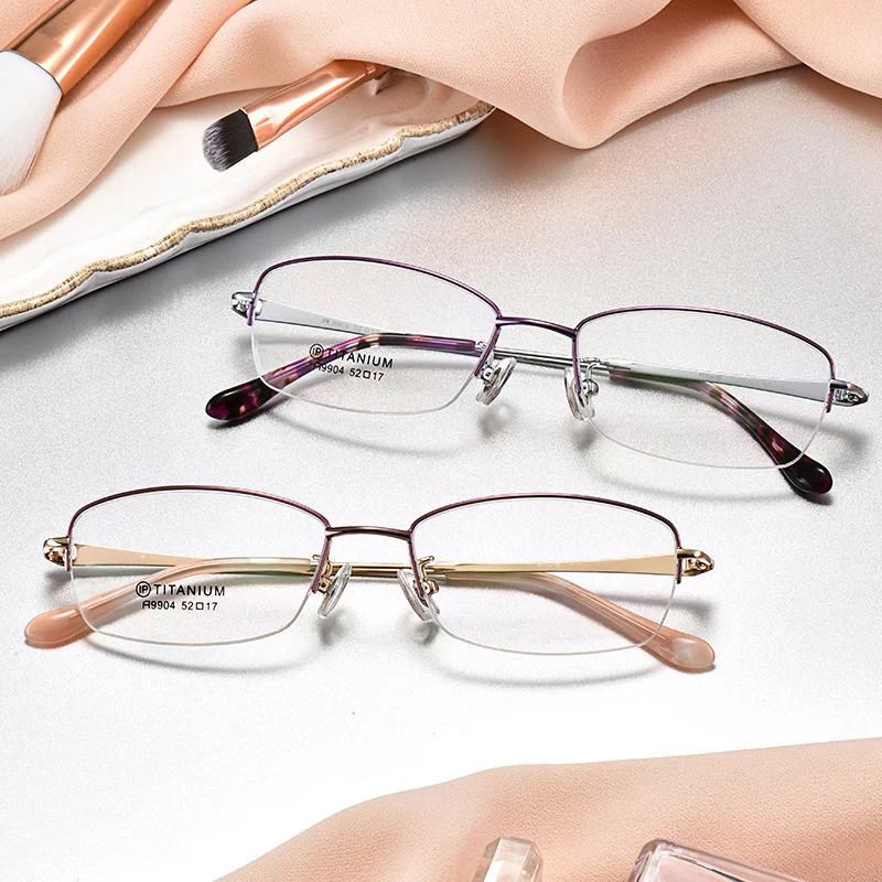 

Pure Titanium Eyeglasses Frame Women Half frame Myopia Glasses Prescription Designer Optical 904