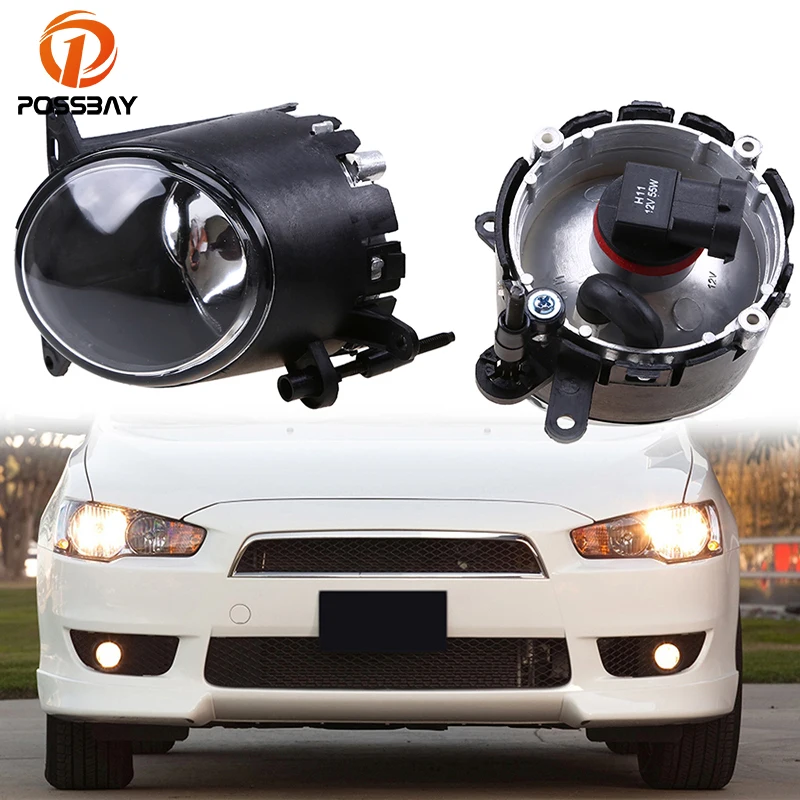

POSSBAY Auto Car Fog Lights Lamp Assembly Daytime Running Light for Mitsubishi Lancer 2008-2014 H11 55W Halogen Bulbs