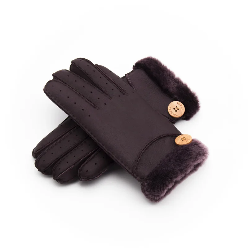 Harssidanzar 2017 Newest Womens Winter Shearling Gloves With Wood Button | Аксессуары для одежды