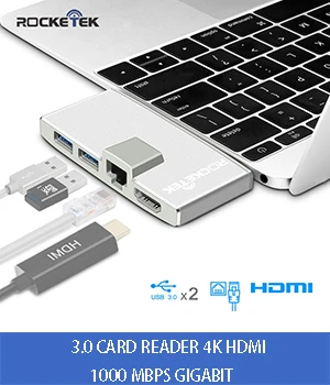 Rocketek usb 3,0 концентратор кард-ридер 4K HDMI 1000 Мбит/с гигабитный Ethernet адаптер для SD/TF micro SD Microfoft Surface Pro 3/4/5/6