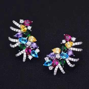 

GODKI Brand New Cubic Zirconia Baguette Stones Big Stud Cuff Ear Earrings Shinning Wedding Earrings 3CM * 2CM