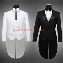 Esmoquin clásico blanco negro para novio, esmoquin barato ajustado, solapa de pico, traje Vintage para graduación de boda para hombre (chaqueta + Pantalones + chaleco + corbata)