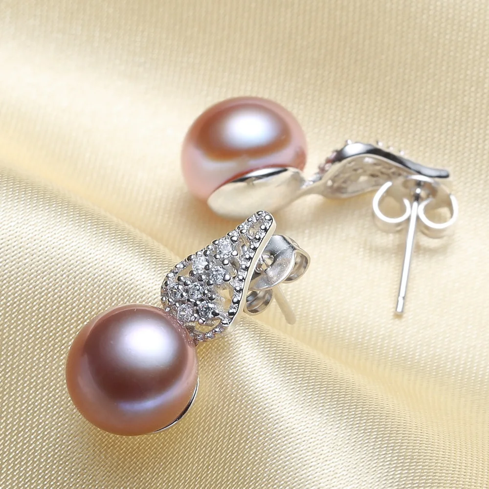 

925 silver real natural big [bright pearl] natural freshwater pearl earrings, earrings, 9.5-10mm steamed bun, round tide