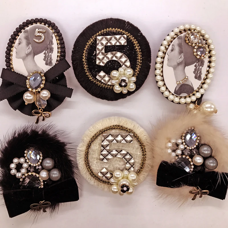 

New arrival korean fashion luxury pearl flower 5 large corsage black lapel pin for women suit badge brooches/broches/brosche