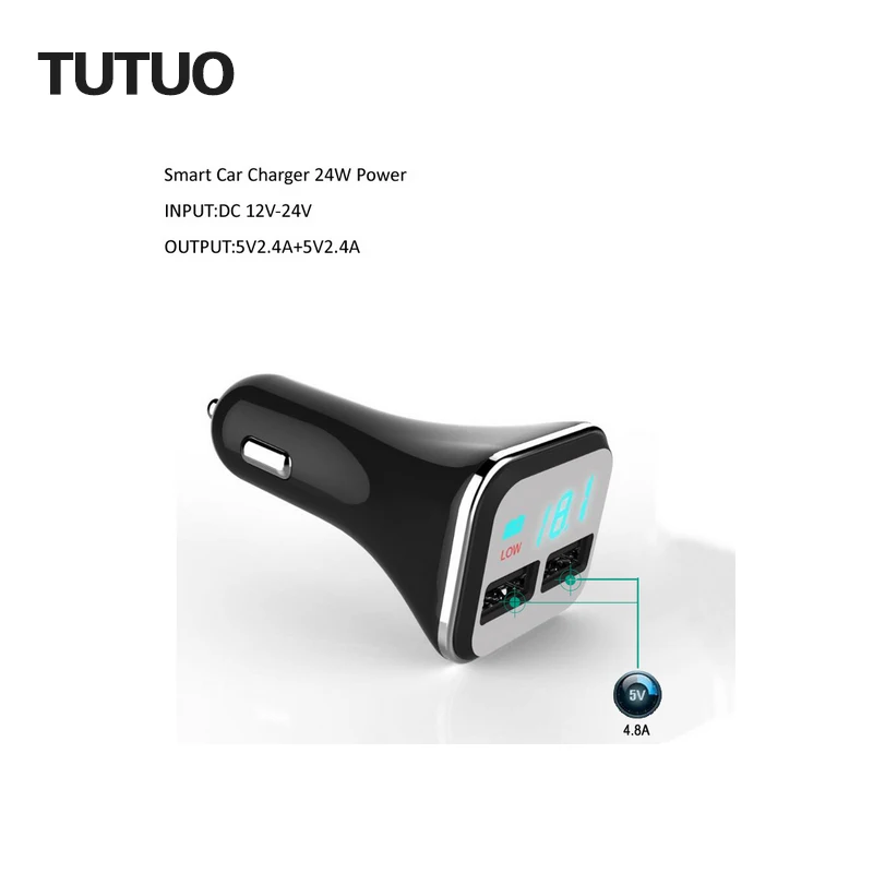 Tutuo Dual USB салона автомобиля Зарядное устройство 5 В 4.8a LED Экран Батарея низкая