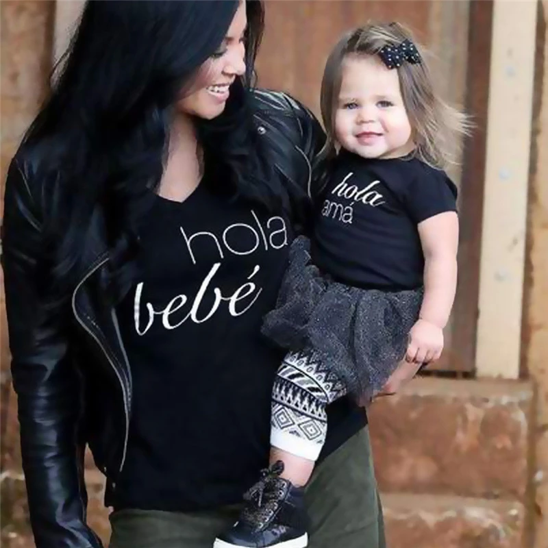

Mother And Daughter Family Matching T Shirts Mother Daughter Black Letter Print T-shirt Summer Autumn Casual Clothes