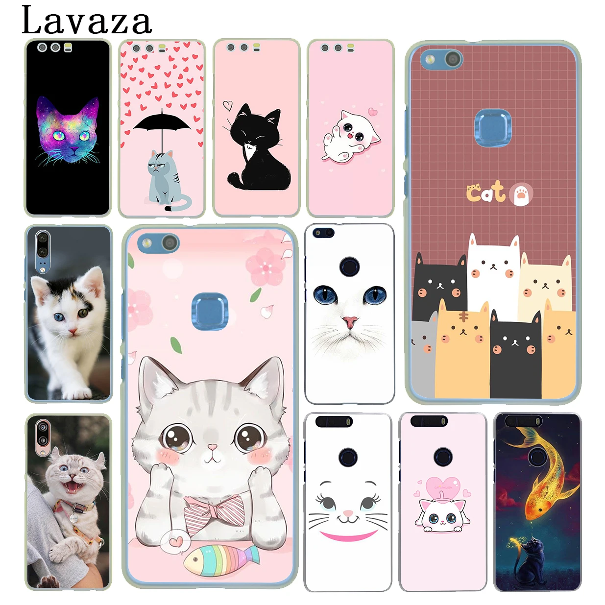 

Lavaza Cute Cat Kitty Fishes Space Meow Case for Huawei P30 P20 Pro P9 P10 Plus P8 Lite Mini 2016 2017 P smart Z 2019 Cover