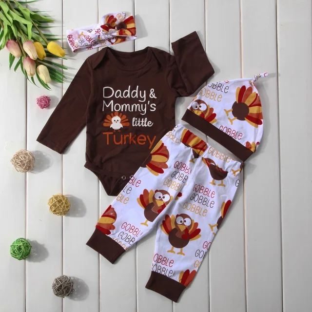 thanksgiving newborn baby boys girls clothes set romper pant hat