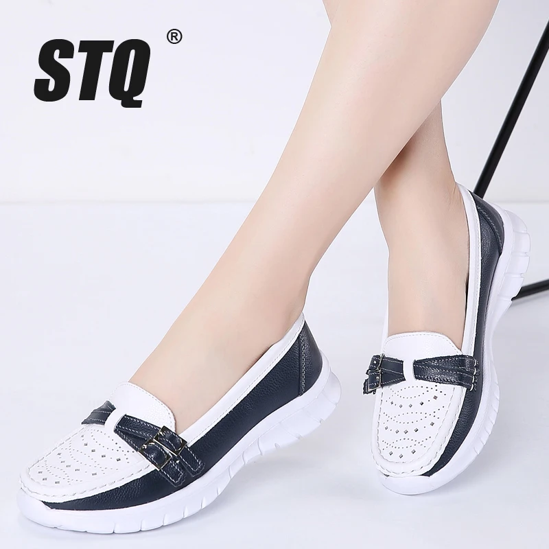 STQ 2020 Herbst Frauen Wohnungen Mary Jane Leder Schuhe Slip On Ballett Wohnungen Ballerines Wohnungen Frau Flache Müßiggänger Wanderschuhe 7736