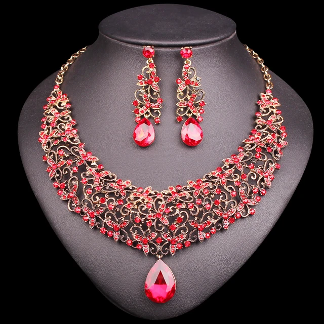 Fashion Necklace Earring Sets Vintage Bridal Jewelry Rhinestone Fashion Necklace Earring Sets Vintage Bridal Jewelry Rhinestone Party Wedding Prom Costume Jewellery Decoration For