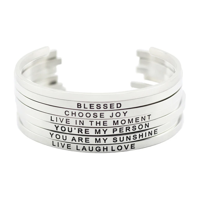 New Arrival 316l Stainless Steel Engraved Cuff Bracelets 316l Stainless Steel Engraved Cuff Bracelets Inspirational Positive Quote Mantra Bracelet Bangle