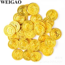 WEIGAO 50 Uds tesoro pirata de plástico accesorios de monedas de oro Moneda de calavera para Halloween accesorios de Cosplay para fiesta juguetes de fiesta para niños tesoro de monedas